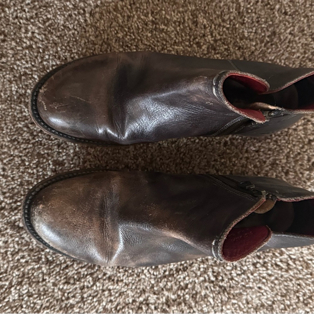 BED|STU Black and Red Ankle Boots with Distressed Leather - Picture 3 of 7